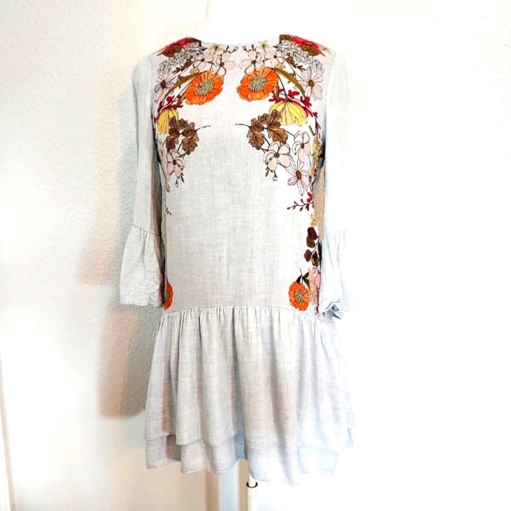 ZARA Trafaluc Fall Floral Gray Long Sleeve Size Medium